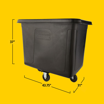 Rubbermaid Commercial Products Cube Basket Truck with Wheels/Casters, 500 lbs Capacity, Rectangular, Black, For Laundry/Waste/Trash/Heavy Materials