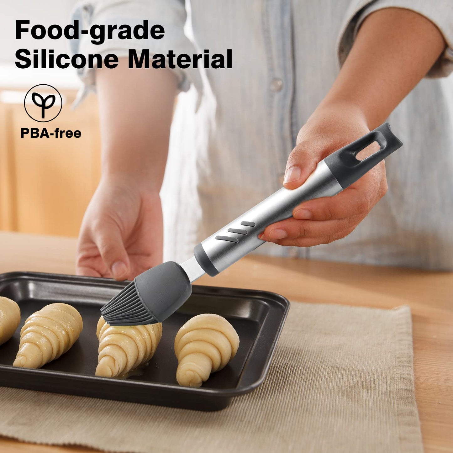Lebabo Silicone Basting Brush, 7.67 Inch Pastry Brush For Baking Barbecue, Heat Resistant Grill Brush For Oil And Sauce, Comfortable Grip, BPA Free and Dishwasher Safe (2 Pcs)