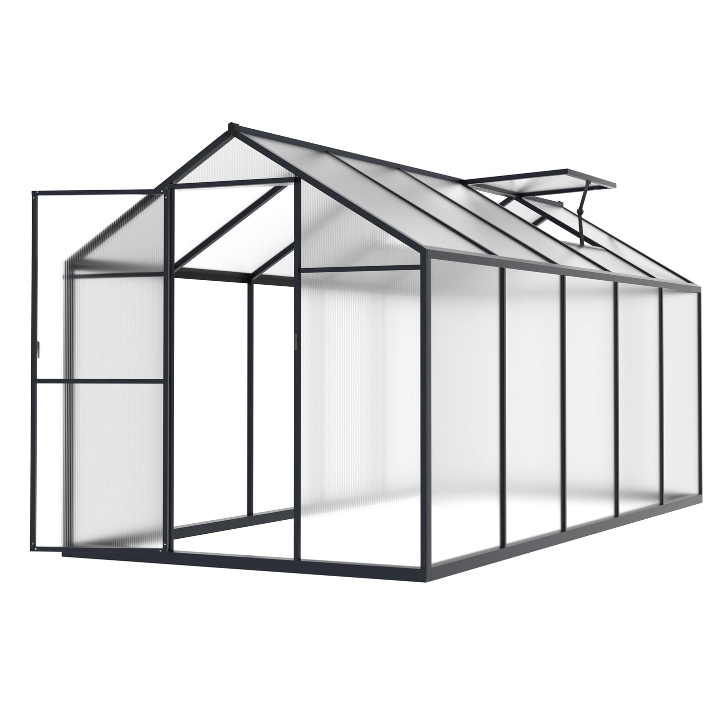 Yardenaler 6' x10' Polycarbonate Aluminum Greenhouse Kit for Outdoor, Walk-in Greenhouse with Lockable Door and Adjustable Roof Vent, Backyard Garden in Winter, Gray