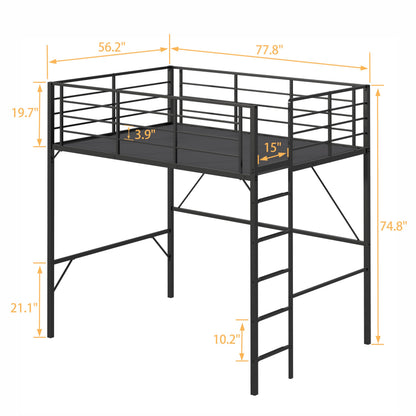 Realhotan 75Inch Full Loft Bed with Ladder and High Guardrail, No Box Spring Required,Space-Saving,No Sagging Metal Slat Support Heavy Duty Bedframe, Black