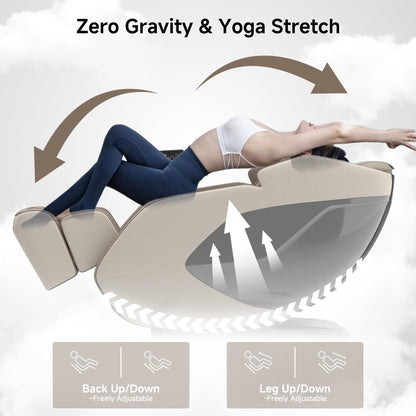 Real Relax 4D Massage Chair Full Body, Zero Gravity SL Track Recliner with Backlit Toch Pad, Negative Ion Purification, Aromatherapy, 20 Auto Modes, Yoga Stretching, Auto Body Scan, Brown