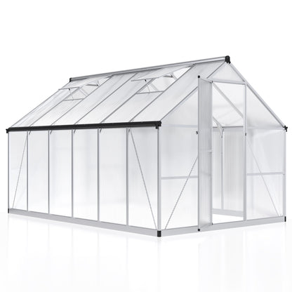 AirWire 8×12 FT Walk-in Greenhouse for Outdoors, Polycarbonate Greenhouse Kit with Roof Vent, Large Heavy Duty Green Houses for Outside Backyard Patio Garden, Sliver