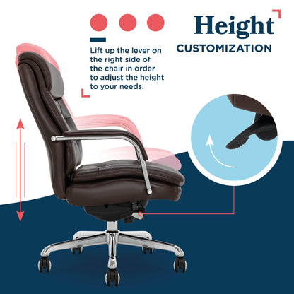 La-Z-Boy Sonata Executive Mid-Back Office Chair, Button-Tufted Seat and Back, Double-Layer Cushion, Padded Armrests, Ergonomic Computer DeskChair, Swivel Metal Base, Bonded Leather, Dark Brown/Chrome