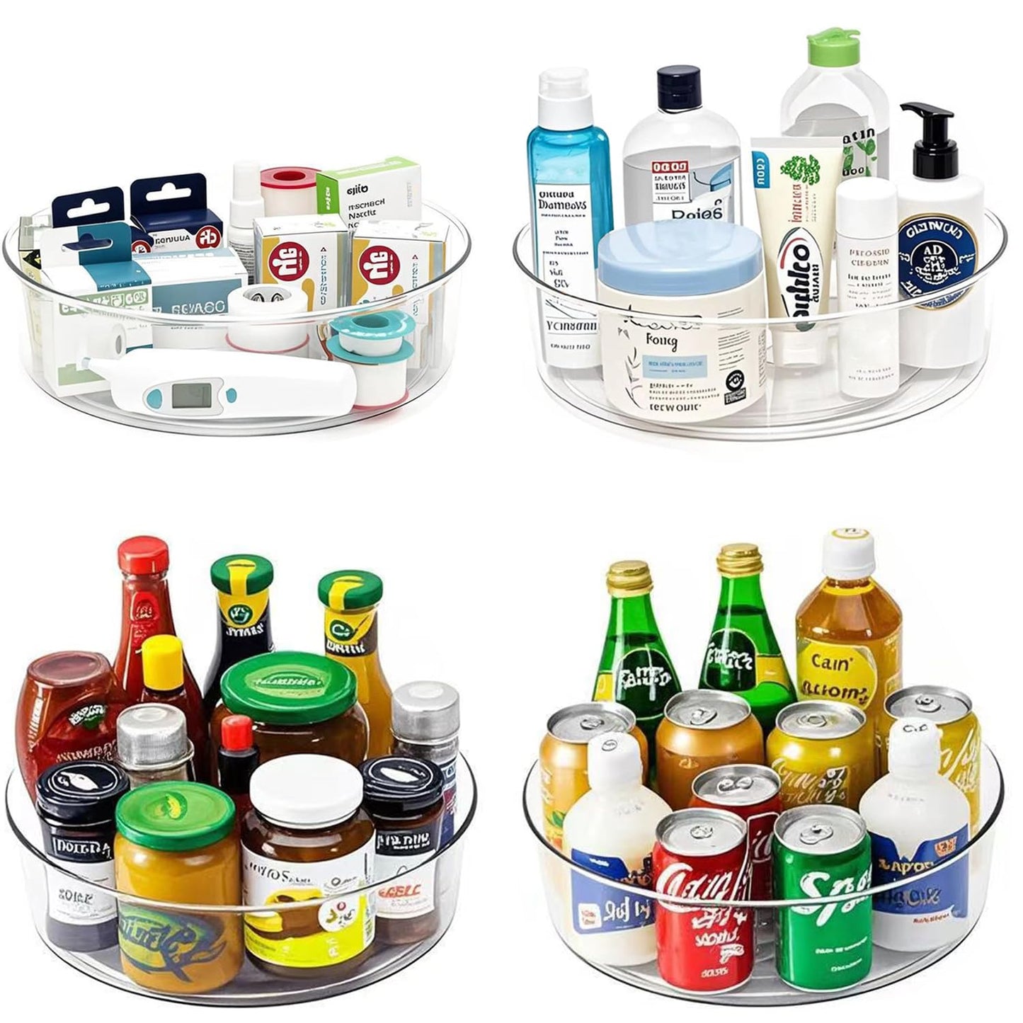 YCLADEC 4 Pack Lazy Susan 11.5" Inch Turntable Organizer Organization Storage Container Bins Spice Rack Cabinet Rotating Condiment for Pantry Countertop Kitchen Vanity Bathroom Jewelry Holder Clear