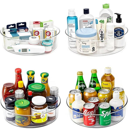 YCLADEC 4 Pack Lazy Susan 11.5" Inch Turntable Organizer Organization Storage Container Bins Spice Rack Cabinet Rotating Condiment for Pantry Countertop Kitchen Vanity Bathroom Jewelry Holder Clear