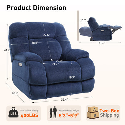 EONIX Dual Motor Zero Gravity Power Recliner Chair, 400lbs Lay Flat Recliner Sofa Chair, Independent Adjustable Footrest and Backrest, Cozy Padding and Cushion, SXXY007032, Navy Blue