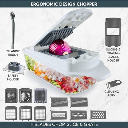 RüK Vegetable Chopper - 22-in-1 Multi Veggie Mandoline Slicer with 11 Blades & Lemon Squeezer | Food Cutter