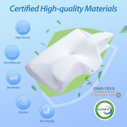 HOMCA Memory Foam Cervical Pillow, 2 in 1 Ergonomic Contour Orthopedic Pillow for Neck Pain, Contoured Support Pillows for Side Back Stomach Sleepers