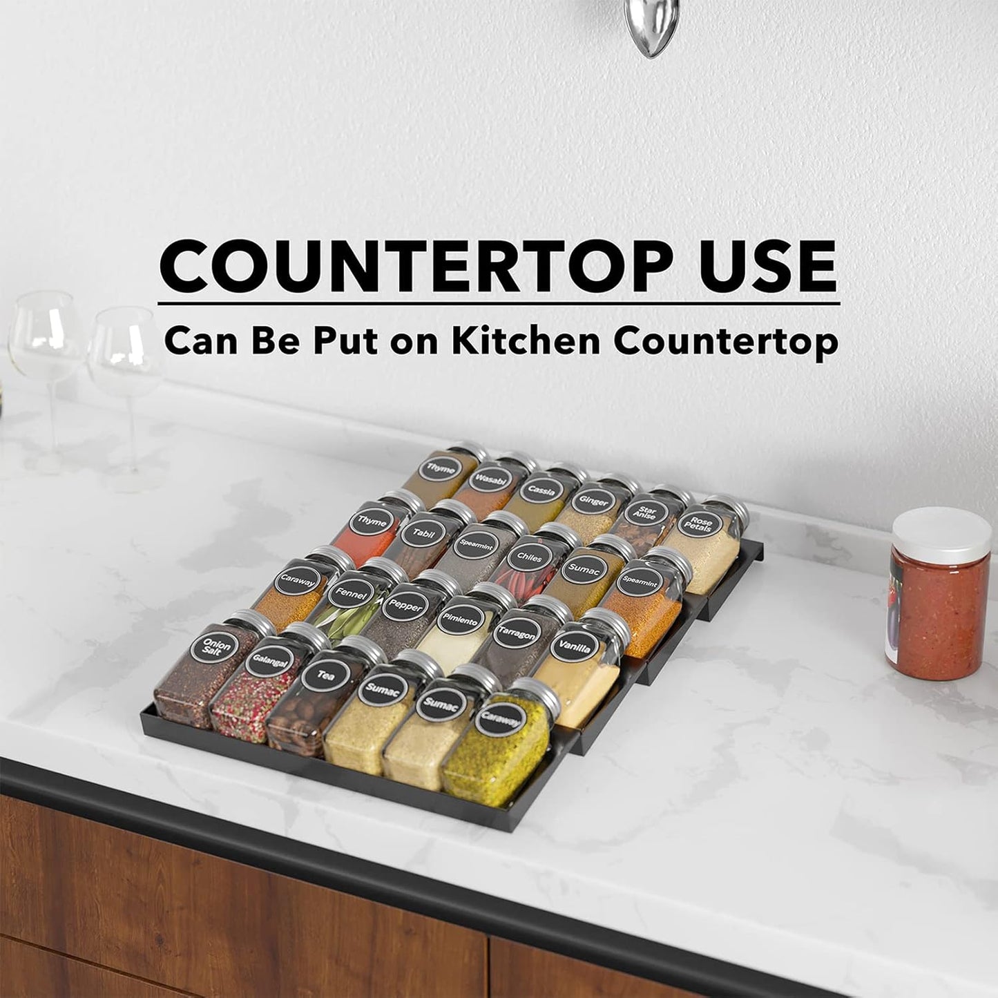 24 386 4 11.25" 17.5" SpaceAid Spice Drawer Organizer with Spice Jars, Spice Labels, Tier Seasoning Rack Tray Insert