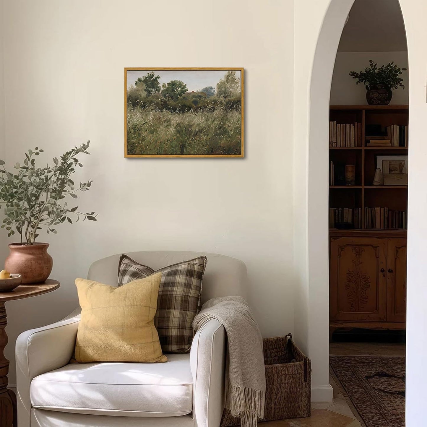 OIQArt Framed Vintage Landscape Wall Art - Natural Scenery Oil Painting Canvas Prints for Kitchen Bedroom Living Room