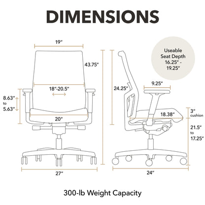 HON Ignition 2.0 Ergonomic Office Chair, Adjustable Tilt, Swivel Wheels, Comfy for Long Hours, Home Office Desk Chairs, Blue