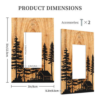 YITRREWZ Rustic Farmhouse Brown Wood Light Switch Covers Decorative Pine Tree Grain Silhouette 1 Gang Single Rocker Switchplate Electrical Faceplate for Country Bathroom Kitchen Bedroom Decor