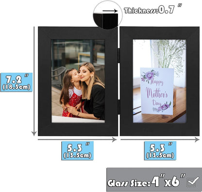 Frametory 4x6 Double Picture Frame Hinged Photo Frames for Desktop (Black, 4x6 Double)