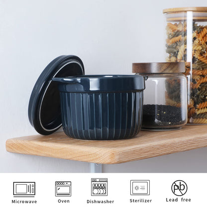 ONTUBE Ceramic Bacon Grease Container Keeper with Strainer, Frying Oil Storage Can 17 oz, Navy