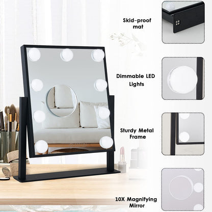 Lighted Makeup Mirror Hollywood Mirror Vanity Mirror with Lights, Touch Control Design 3 Colors Dimable LED Bulbs, Detachable 10X Magnification, 360°Rotation, (White) 12" L x 14" W