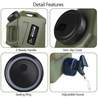 COOZMENT 3.2G (12L) Portable Water Jug with Spigot, BPA Free Green Storage Tank for Camping, Hiking, Emergencies