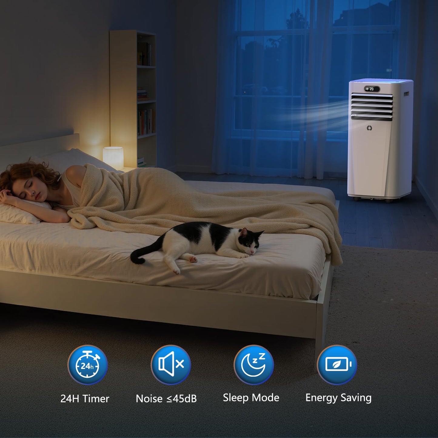 Portable Air Conditioners,10,000 BTU 3-in-1 Portable AC unit for Rooms up to 450 Sq. Ft, Featuring 24H Timer, Smart Sleep Mode, Window Kits Included, Perfect for Bedrooms, Kitchens, and Apartments