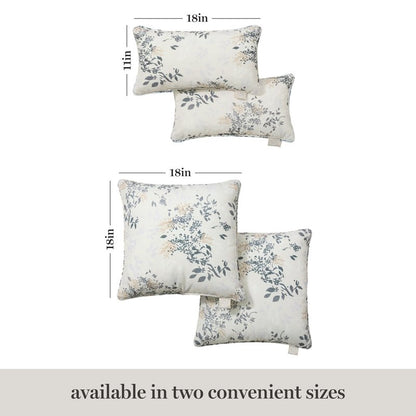 Martha Stewart Charming Foliage Indoor Outdoor Decorative Lumbar Pillow 2-Pack Set, UV Fade Resistant, Water Repellent, Printed Floral Design, Warm Grey, 11"x18"