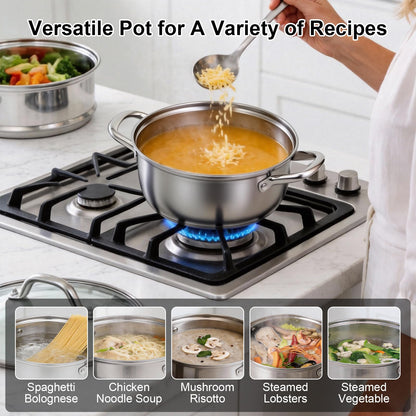 Chefbee Stainless Steel Steamer Pot - 3.2QT Steamer for Cooking with Food Basket, Steaming Cooking Pot Kitchen Cookware for Vegetable, Food, Dumplings, Soup