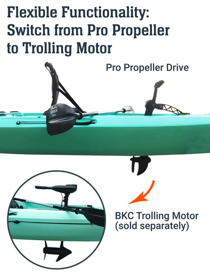 Upgraded Brooklyn 12.0 Pro Pedal Drive Propeller Kayak by BKC, 12 ft Hands-Free Single Fishing Kayak, Rudder Steering, 70 lb Hull, Watertight Storage & Adjustable Seat (Sunburst)