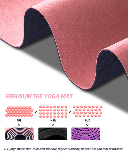 COOLMOON Yoga Mat Non Slip, Anti-Tear 1/4 Thick TPE Yoga Mats for Women and Men, 72"x24" Exercise & Fitness Mat with Carrying Strap, Workout Mats for Yoga, Pilates and Floor Exercise