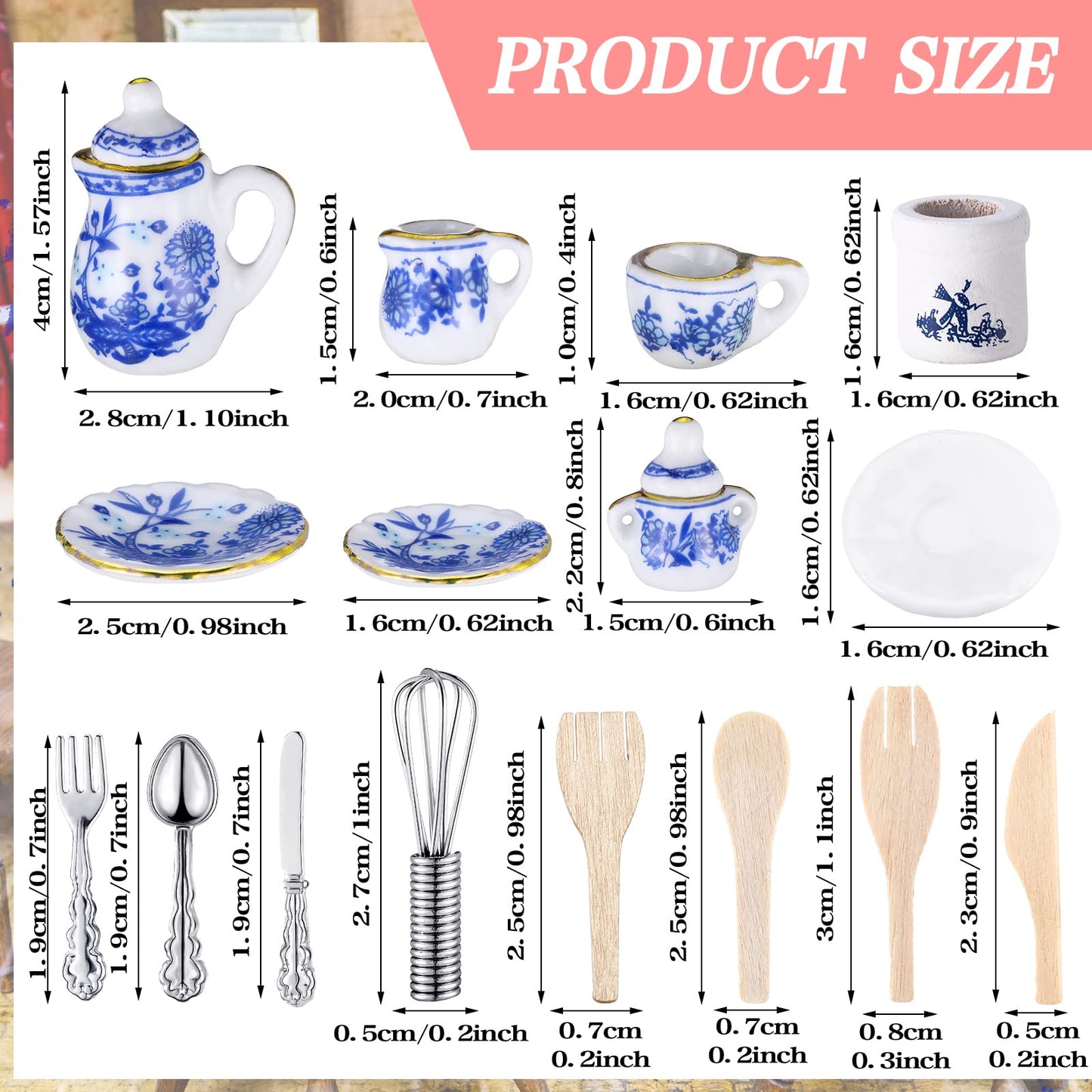 62 Pcs 1:12 Scale Miniature Dollhouse Kitchen Accessories Miniature Tea Cup Pots Resin Cake Set Include 16 Mini Plates Knife Fork Spoon 6 Egg Beater Utensil 10 Mini Stovetop Cookware 15 Pretend Food