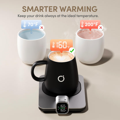 Coffee Mug Warmer Set, Temperature Control Smart Heated Mug for Desk, Electric Coffee Warmer with Auto Shut Off & Real-Time Temp Display, Gifts for Men Women, 15oz, Beige