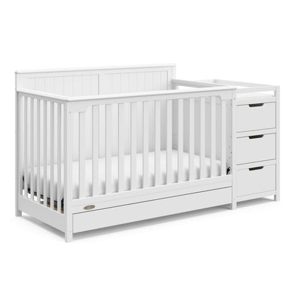 Graco Hadley 5-in-1 Convertible Crib & Changer – GREENGUARD Gold Certified, Fits Standard Crib Mattress, Converts to Toddler Bed and Full Bed, 4 Adjustable Mattress Heights (White)