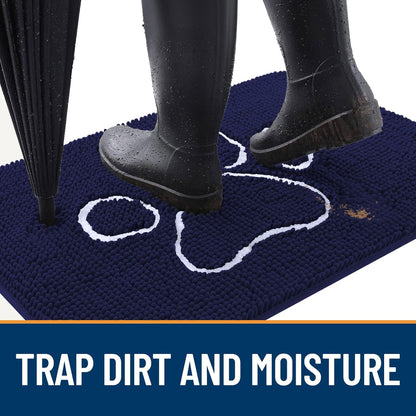 OLANLY Dog Door Mat - Absorbent Non-Slip Mud Mat for Paws | 36x24 Navy Blue Chenille Design