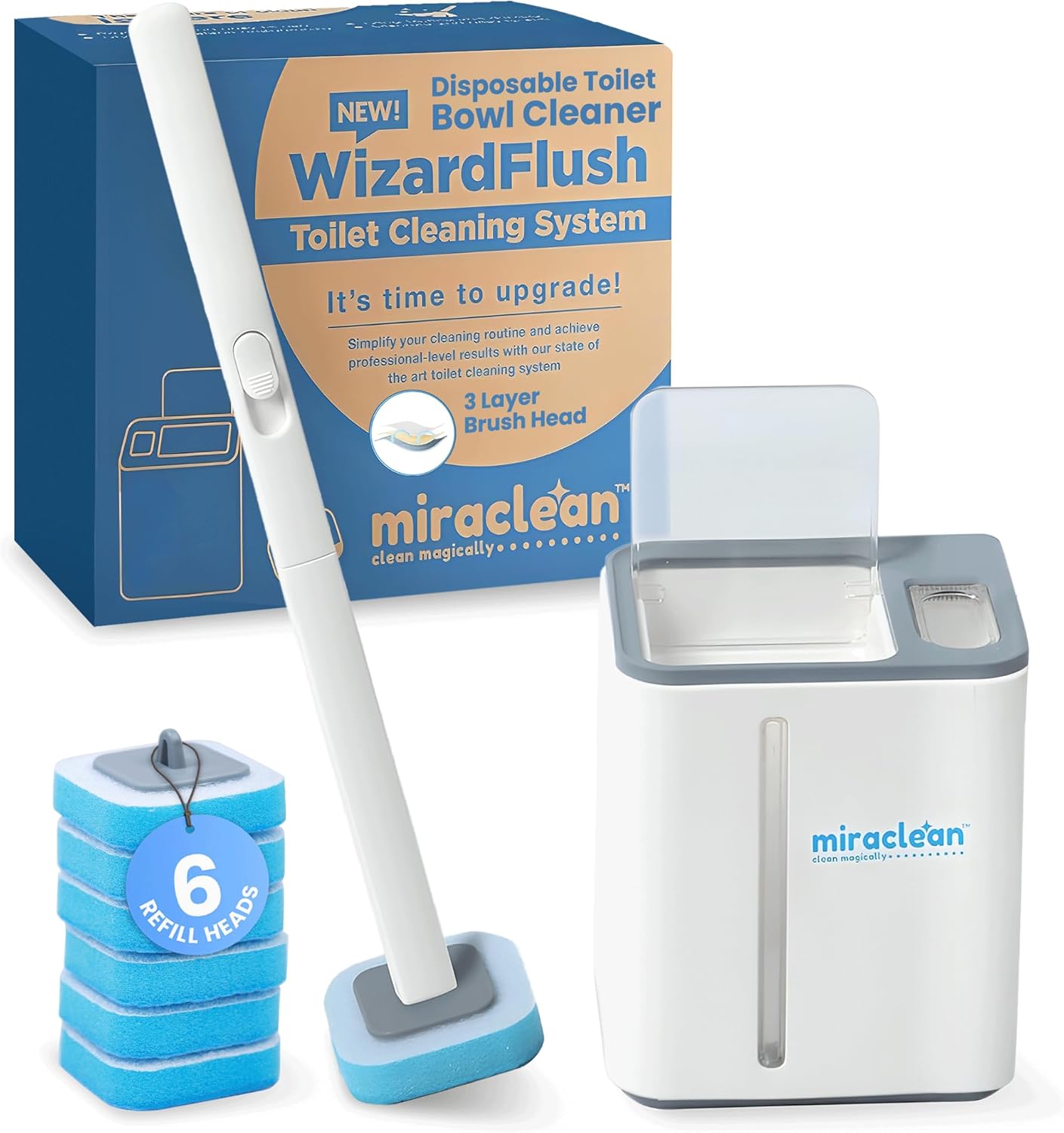 WizardFlush Toilet Brush - Disposable Toilet Bowl-Cleaner for Bathroom - Scrub Brush for Toilet - Space Saving