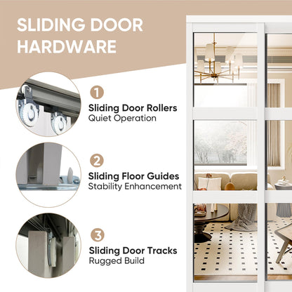 SOLRIG Mirror Closet Doors, Sliding Closet Doors for 60in (30.98in x 2) x 80in Openings, 3-Lite Mirror Design, Includes Hardware Track Kit and Floor Guide, Pre-Drilled for Easy Assembly, MDF, White