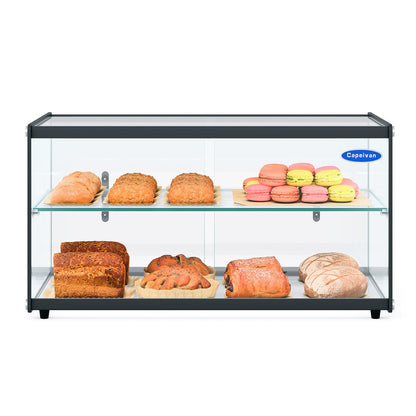 Capeivan 33 in. 2 Tiered Pastry Display Case with Glass Shelf and Sliding Door, 3.2 cu. ft. Capacity