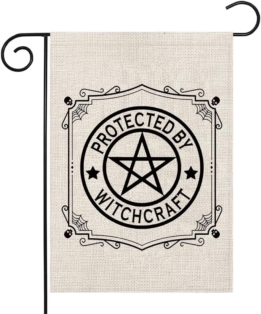 Witchy Pentagram Garden Flag, Protected By Witchcraft Spooky Vibes Wiccan Gift