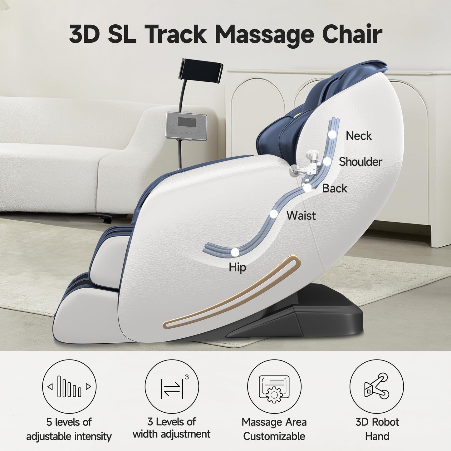 Real Relax Massage Chair Full Body with Unique Phone Controller,Heart and Blood Measurement, Zero Gravity 3D SL-Track Recliner with APP Control, Child Lock,Pause Button, Back Pad, Favor-06, Blue