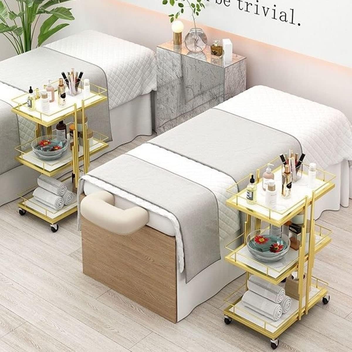 POCHY Bar Carts 3-Tier Utility Carts Metal Frame Serving Cart Imitation Marble Rolling Cart with Wheels Drink Cart Storage Cart