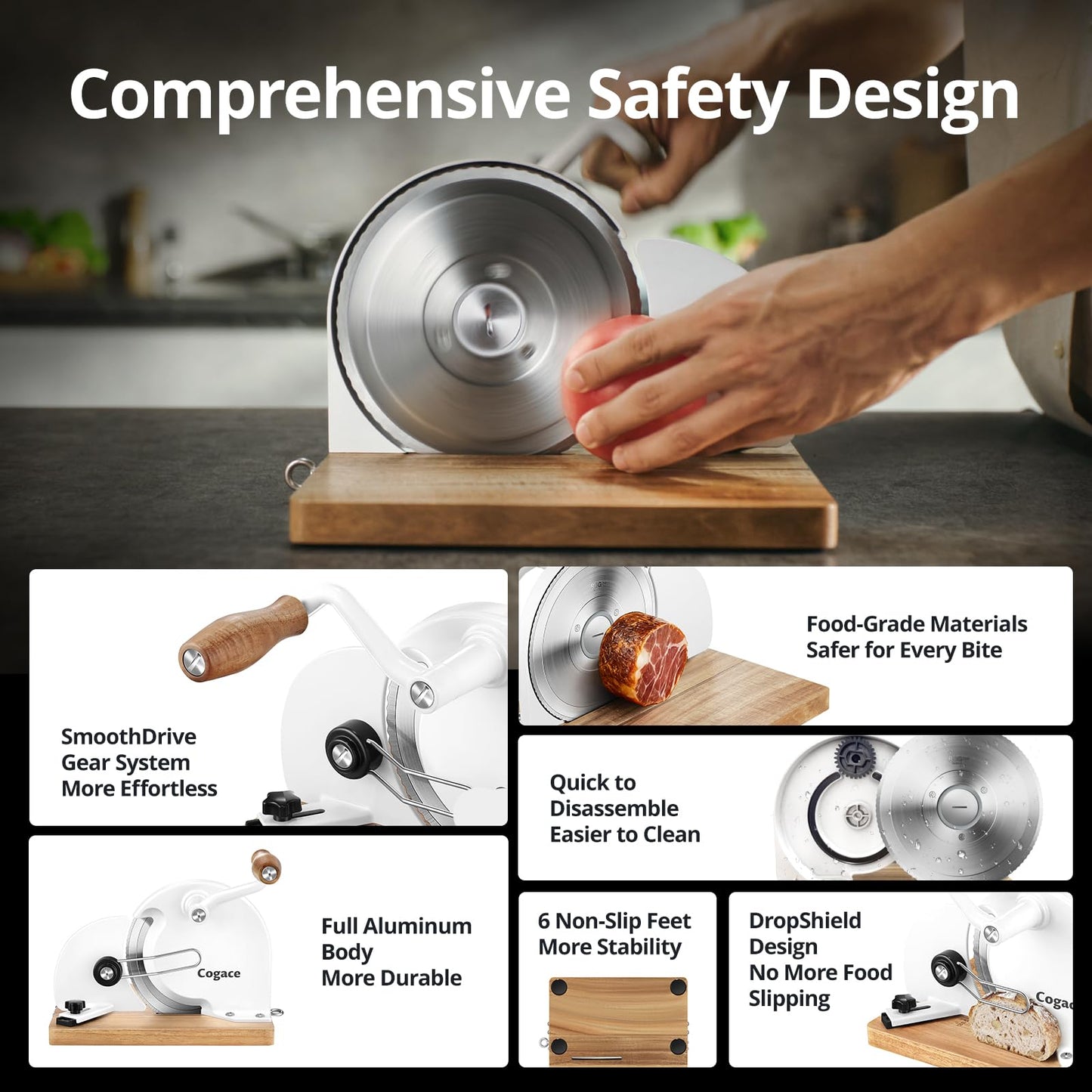 Foldable Manual Bread Slicer with German RSG Blade, Homemade & Sourdough Bread, Adjustable Thickness & Scale, Hand Crank Cutter, Durable Aluminum Alloy Body & Acacia Wood Base