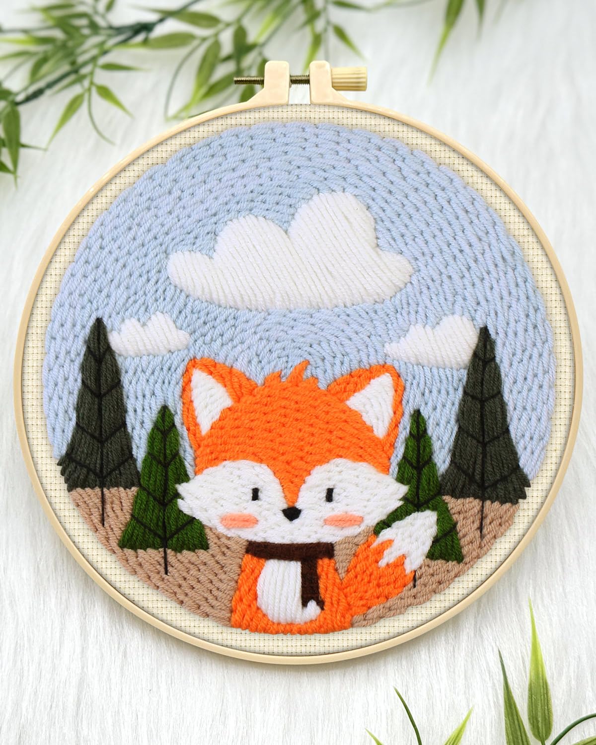 ERKOON Punch Needle Kit for Beginners Adults, DIY Easy Animal Embroidery Set for Starter Art Craft, Needling Punch Project with Patterns, Tools, Yarns, Hoop, Instruction (Fox)