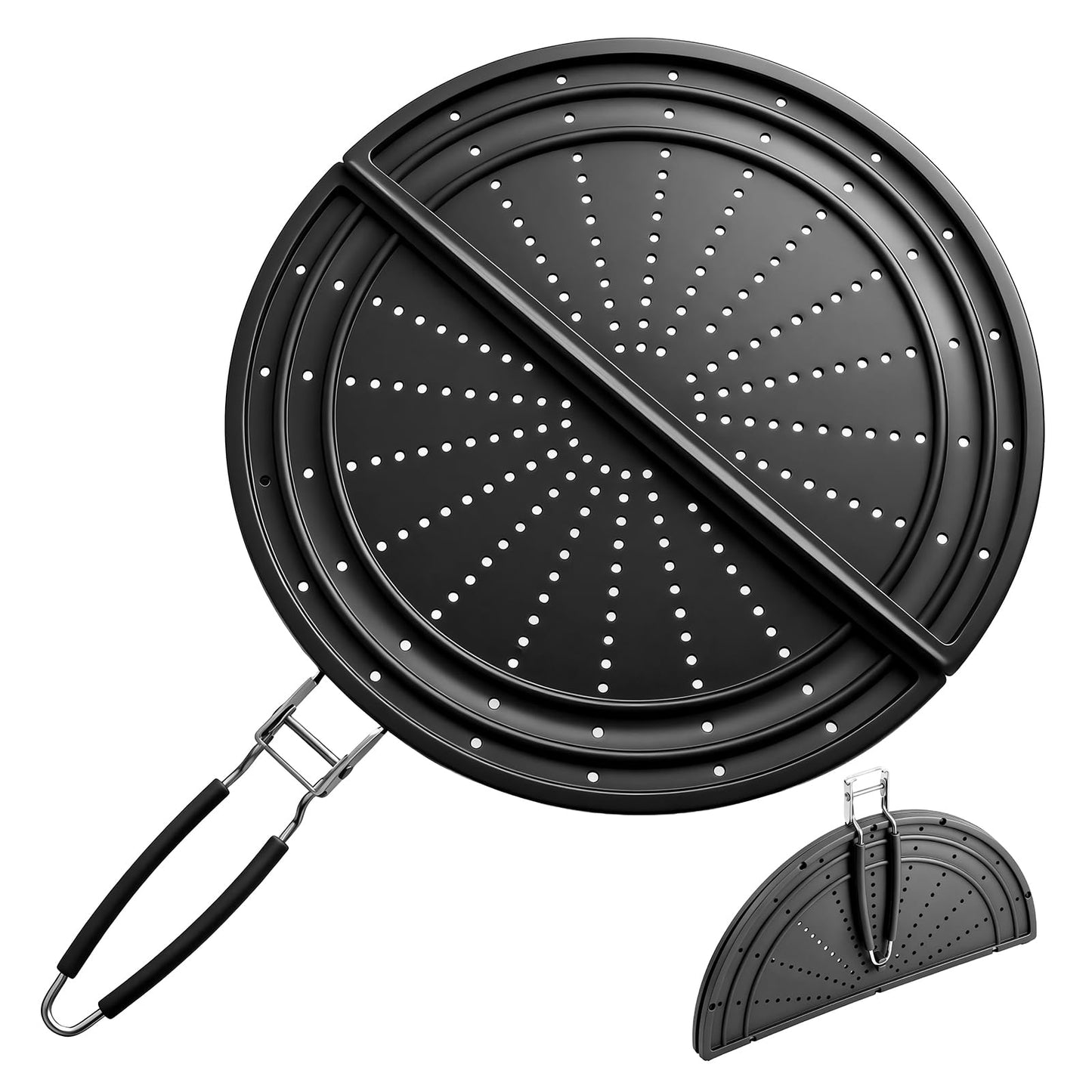 Snowyee Foldable Splatter Screen for Frying Pan, Silicone Grease Splatter Guard Include 3 Different Size 13/11.42/9.84 inch or 33/29 / 25 cm for Kitchen Cooking Pan Cover (1 Piece/Black)