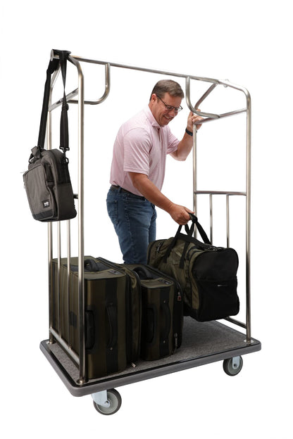 Wholesale Hotel Products Brushed Stainless Steel Luggage Cart – 800lb Capacity – Bellman Cart w/ 5” Rubber Wheels, for Hotel, Resorts, Condos, Commercial Use (Value Valet Series)