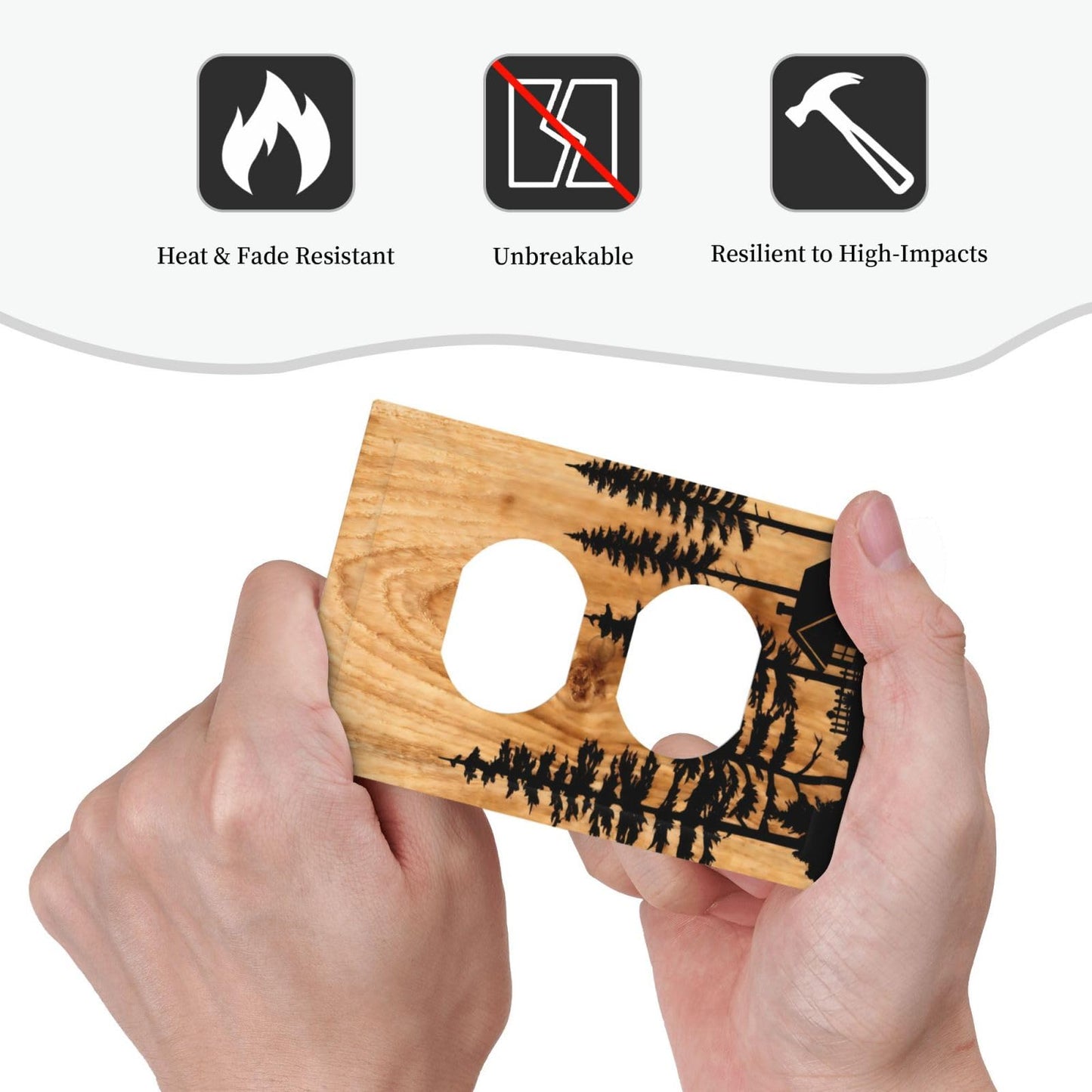 YITRREWZ Rustic Farmhouse Brown Wood Duplex Outlet Covers Light Switch Covers Decorative Pine Tree Grain Silhouette Switchplate Electrical Faceplate for Country Bathroom Kitchen Bedroom Decor