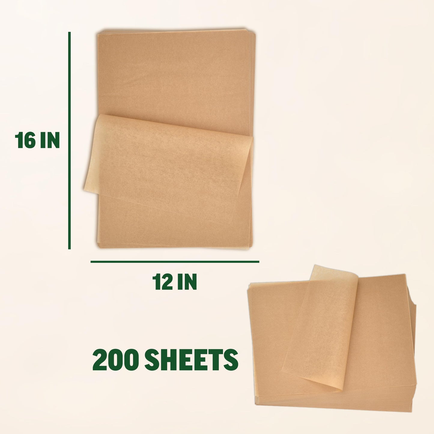 Parchment Paper Sheets 12x16 for Baking - Unbleached Chlorine-free, High Heat, Non-Stick Pre-Cut Parchment Paper for Half Sheet Pans (200 sheets)