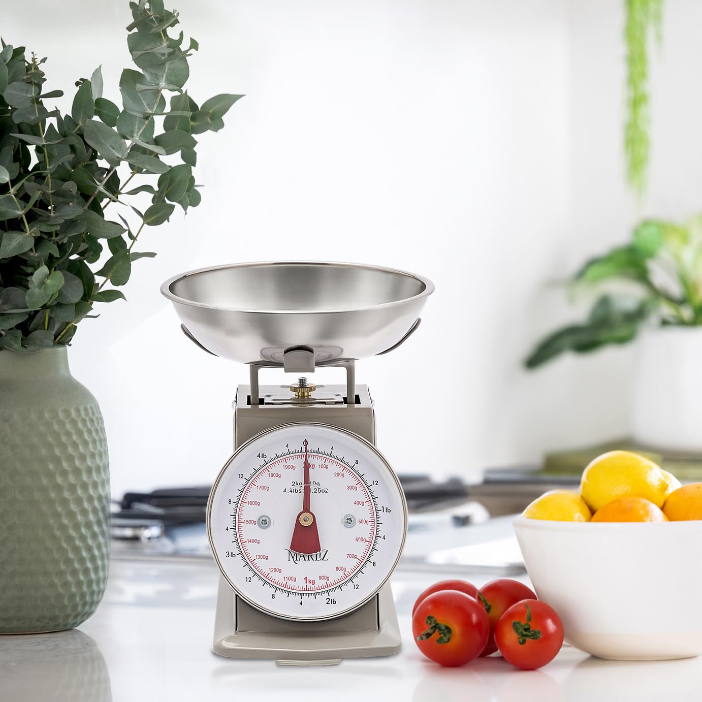 MARLIZ Small Retro Kitchen Scale 4.4Lb/2Kg with 2 Bowls |Mechanical dial Scale| Vintage | Pesa para alimentos| bascula de cocina|Bakers Scale