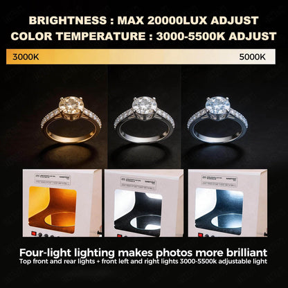 Professional Jewelry Photography Light Box Kit with 360°Dimmable Rotating Turntable, Gold Silver Softbox Photo Studio, Stunning Images, Support Jewelry Hanging or Placing, CRI>92%(Tv30)