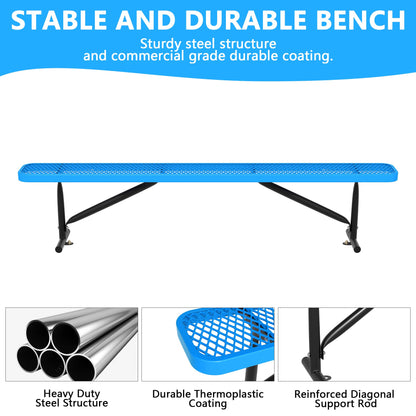 Sunnibety 8 Feet Heavy Duty Metal Park Bench for Outside, Outdoor Bench with Portable Frame, Commercial Benches for Shopping Mall, Store, Park, Patio, Deck, Blue
