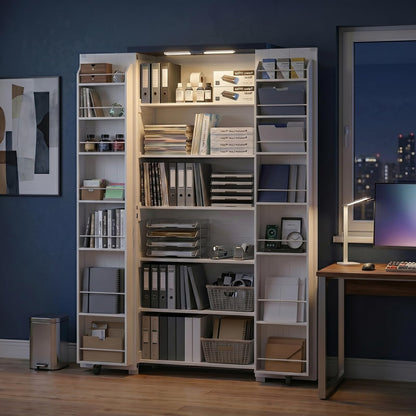 NEWOWNDS Home Office Storage Cabinet with LED Lights – 72" Adjustable Shelves, Multi-Purpose Organizer for Files, Printer & Office Supplies