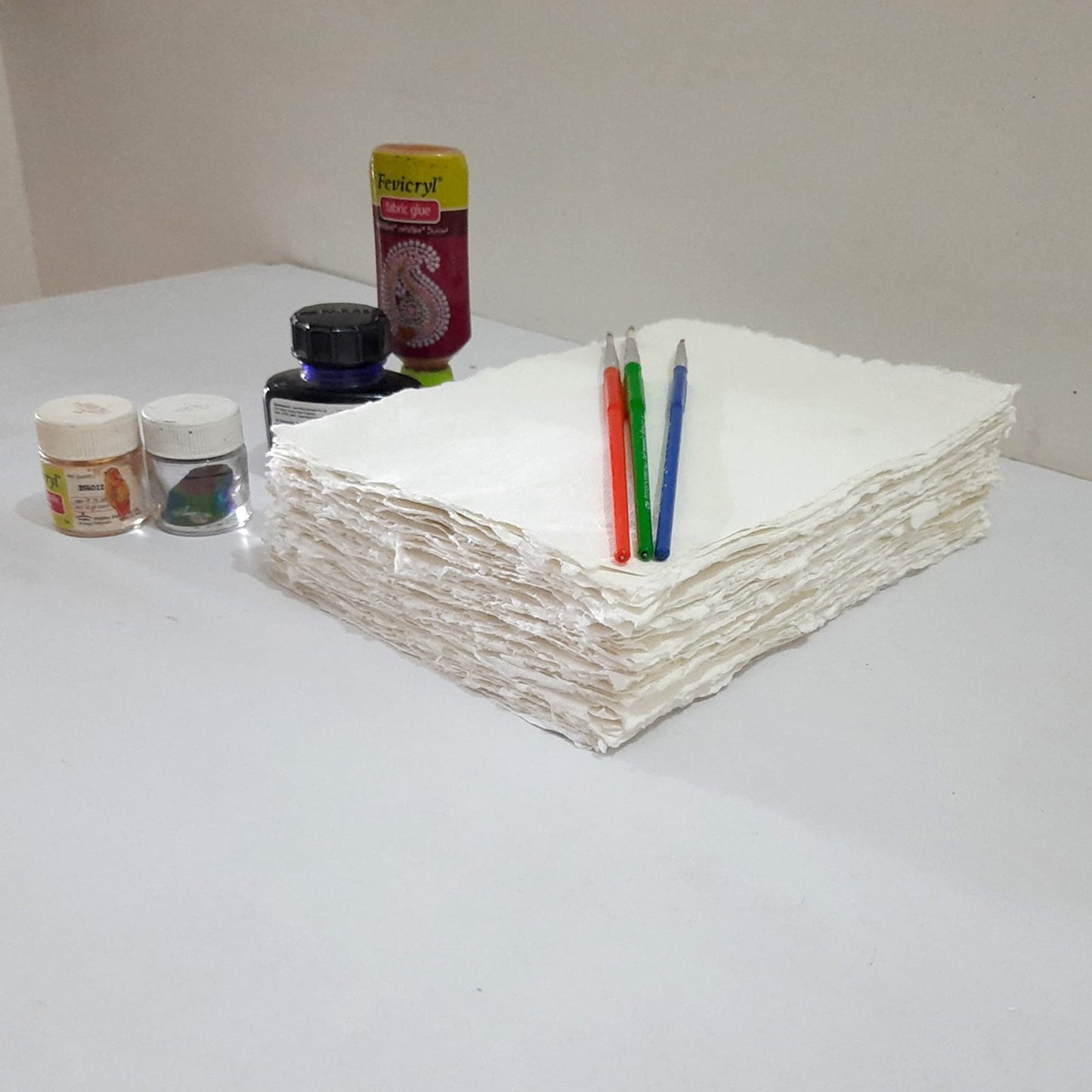 E-Tailor Handmade Cotton Paper Deckle Edge Loose Leaf Sheets 130 GSM Ivory White (5x7, Ivory-1-Pack of 50)