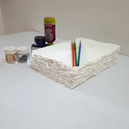 E-Tailor Handmade Cotton Paper Deckle Edge Loose Leaf Sheets 130 GSM Ivory White (5x7, Ivory-1-Pack of 50)