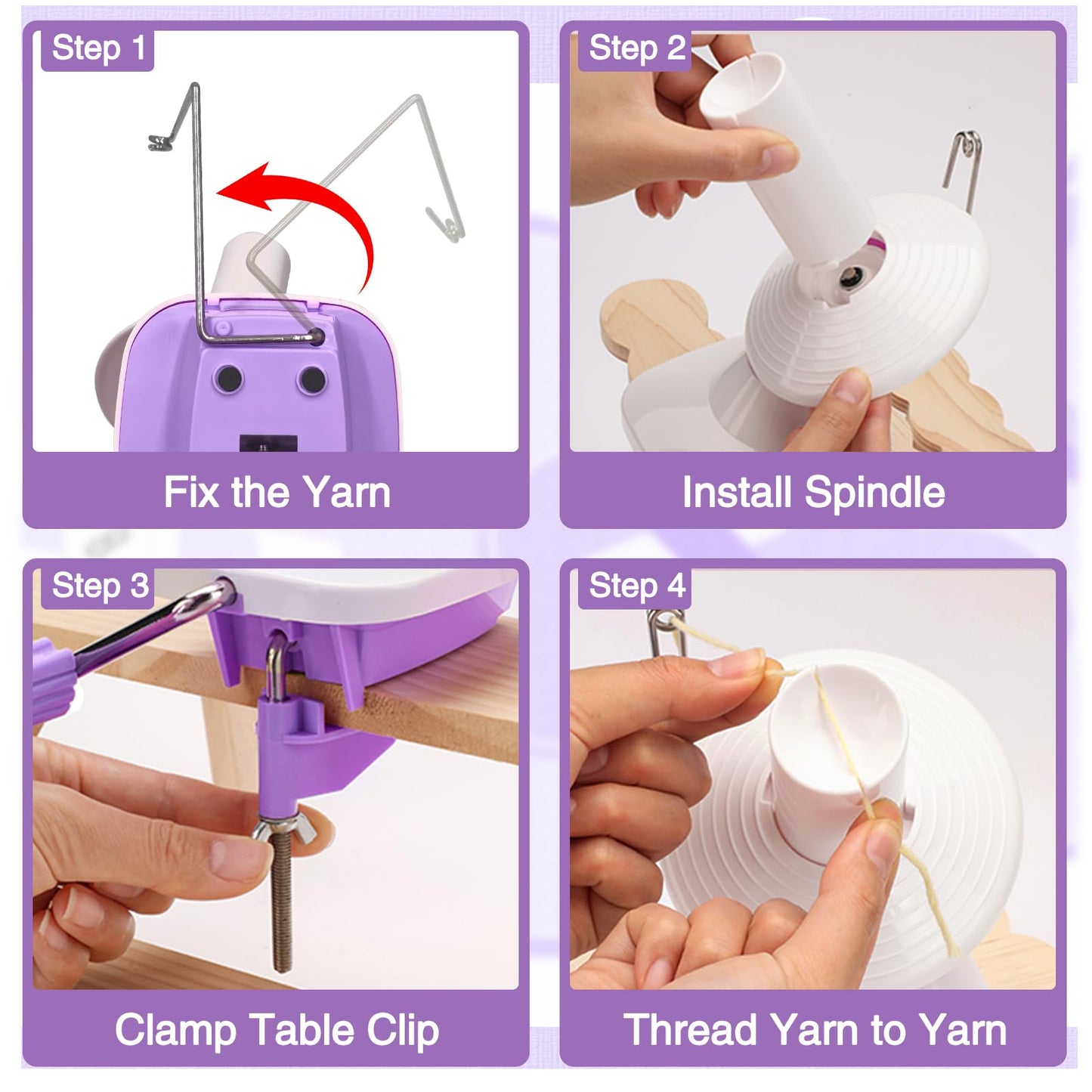 Essovee Yarn Ball Winder, Efficiently Yarn Cake Winder with Lower Noise for Crochet Knitting Combo Easy Installation 3.5 oz Portable Spinner for Crocheting Lavender Purple