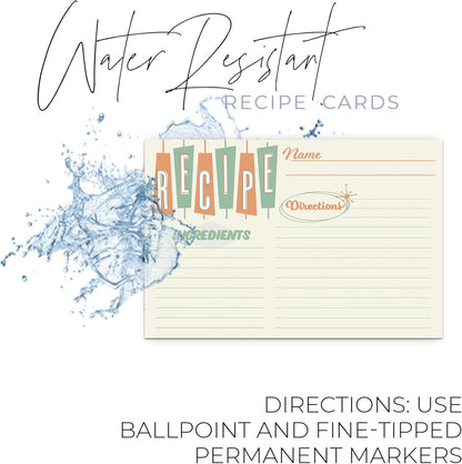 Retro Recipe Cards from Dashleigh: 48 Blank, Water-Resistant, Double-Sided Cards, 4x6 inches