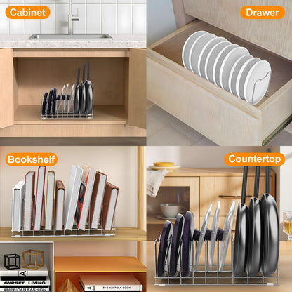 FLSEPAMB Lid Organizer Pot Lid Organizer 10-Tier Pot Lid Rack Holder Suitable for Bakeware Dish Plate, Cutting Boards, Pots & Pans, Serving Trays, Reusable Containers in Cabinet Pantry (1 Pack)
